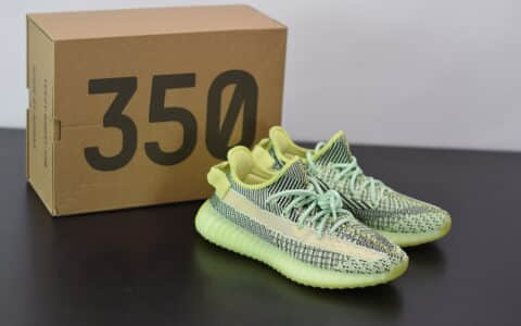 阿迪达斯ADIDAS YEZZY 350 V2夜光绿满天星休闲慢跑鞋纯原版本 货号：FX4130