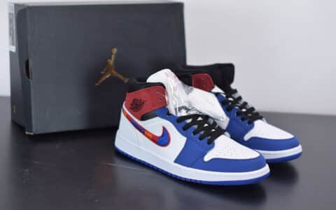 乔丹Air Jordan 1 Mid 乔1中帮蓝幻勾彩色刺绣鞋头白蓝拼接篮球鞋纯原版本 货号：852542-146