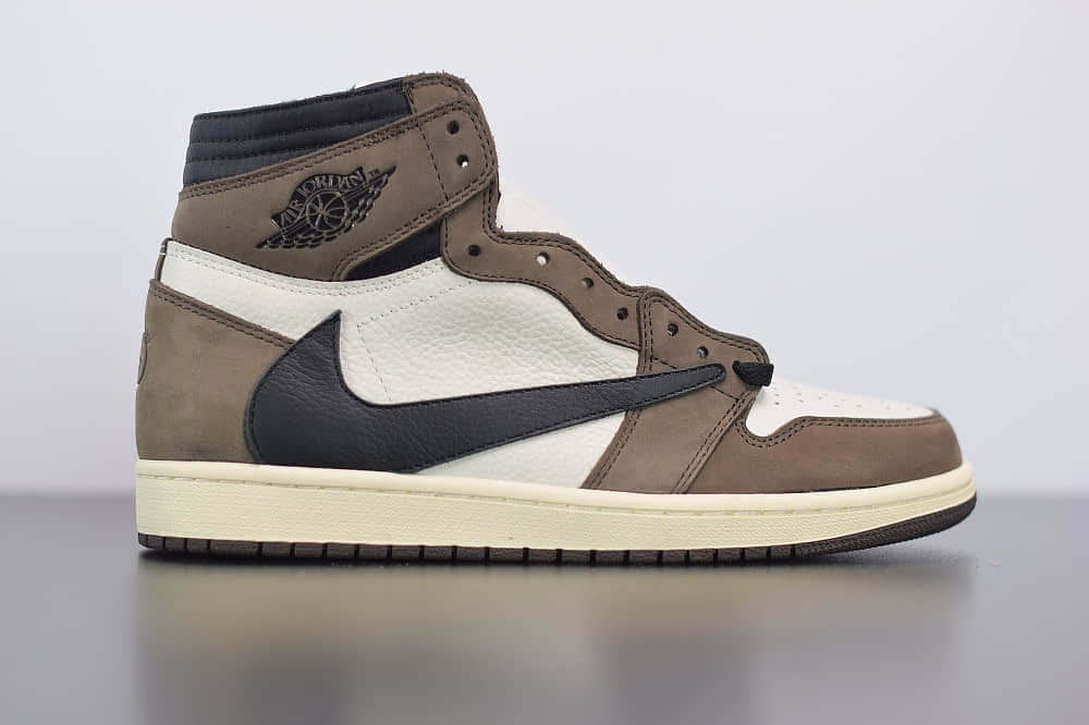 乔丹Air Jordan aj1 AJ1联名TS倒钩深棕鬼脸板鞋纯原版本 货号:CD4487-100