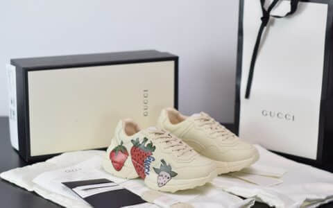 古驰Gucci Rhyton印花草莓红做旧经典复古老爹鞋纯原版本 货号：576963DRW009522