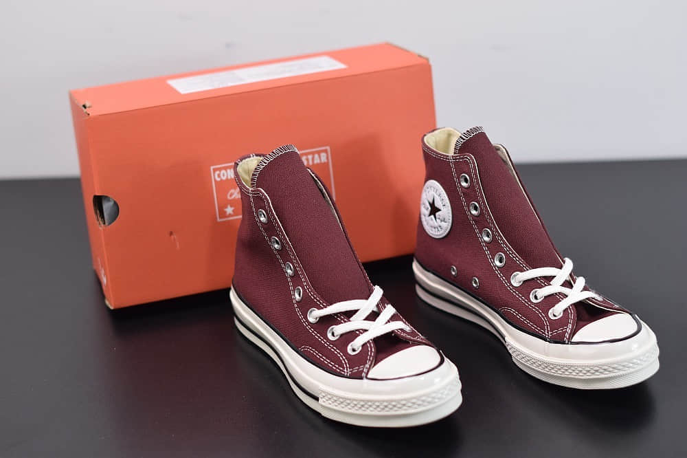 匡威converse all star1970S三星标高帮酒红色硫化帆布鞋纯原版本 货号:162051C