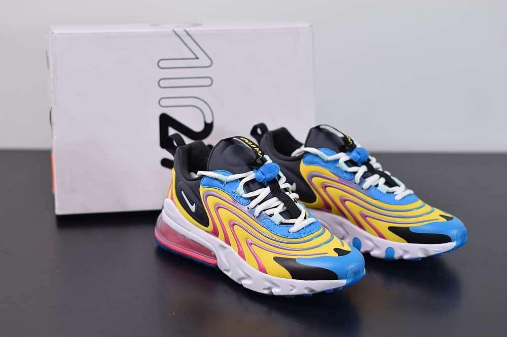 耐克Nike Air Max 270 React ENG黄蓝色气垫运动鞋纯原版本 货号:CD0113-400