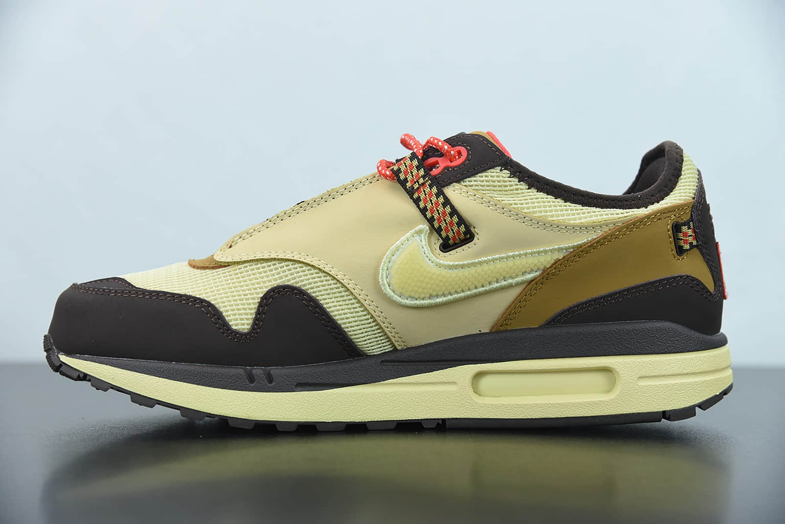 耐克 NikeTravis Scott x Nk Air Max 1Cactus Jack改版款低帮复古百搭“深棕麦黄米倒钩低帮复古百搭休闲运动慢跑鞋纯原版本 货号:DO9392-200