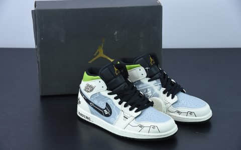 乔丹Air Jordan 1 Mid 中帮灰绿电玩立体按键游戏机篮球鞋纯原版本 货号：554725-170