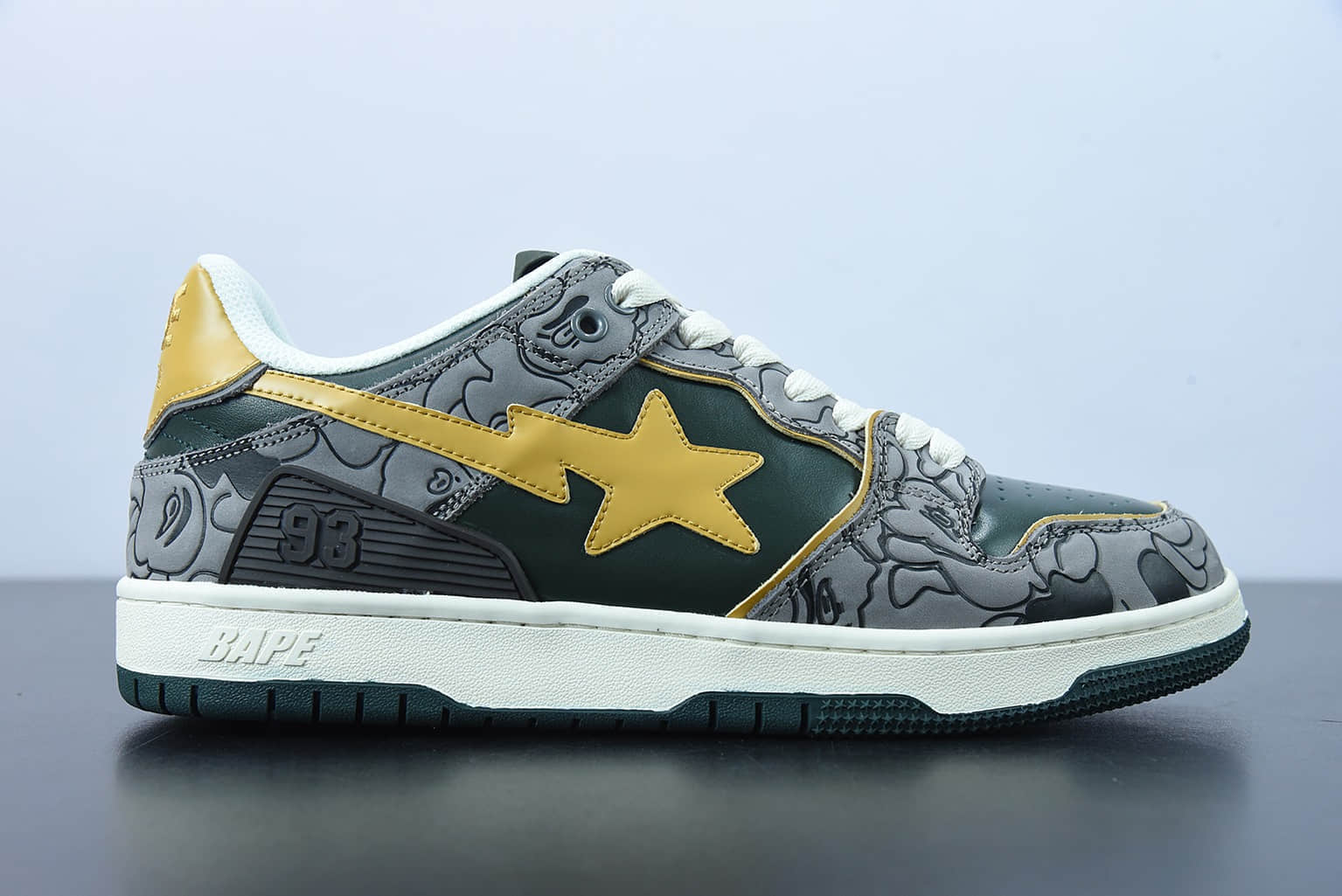 Human Made Bape Sta Sk8 To Nigo 潮流教父Nigo品牌灰黄色猿人头经典滑板百搭休闲运动板鞋纯原版本 货号：1G801009I