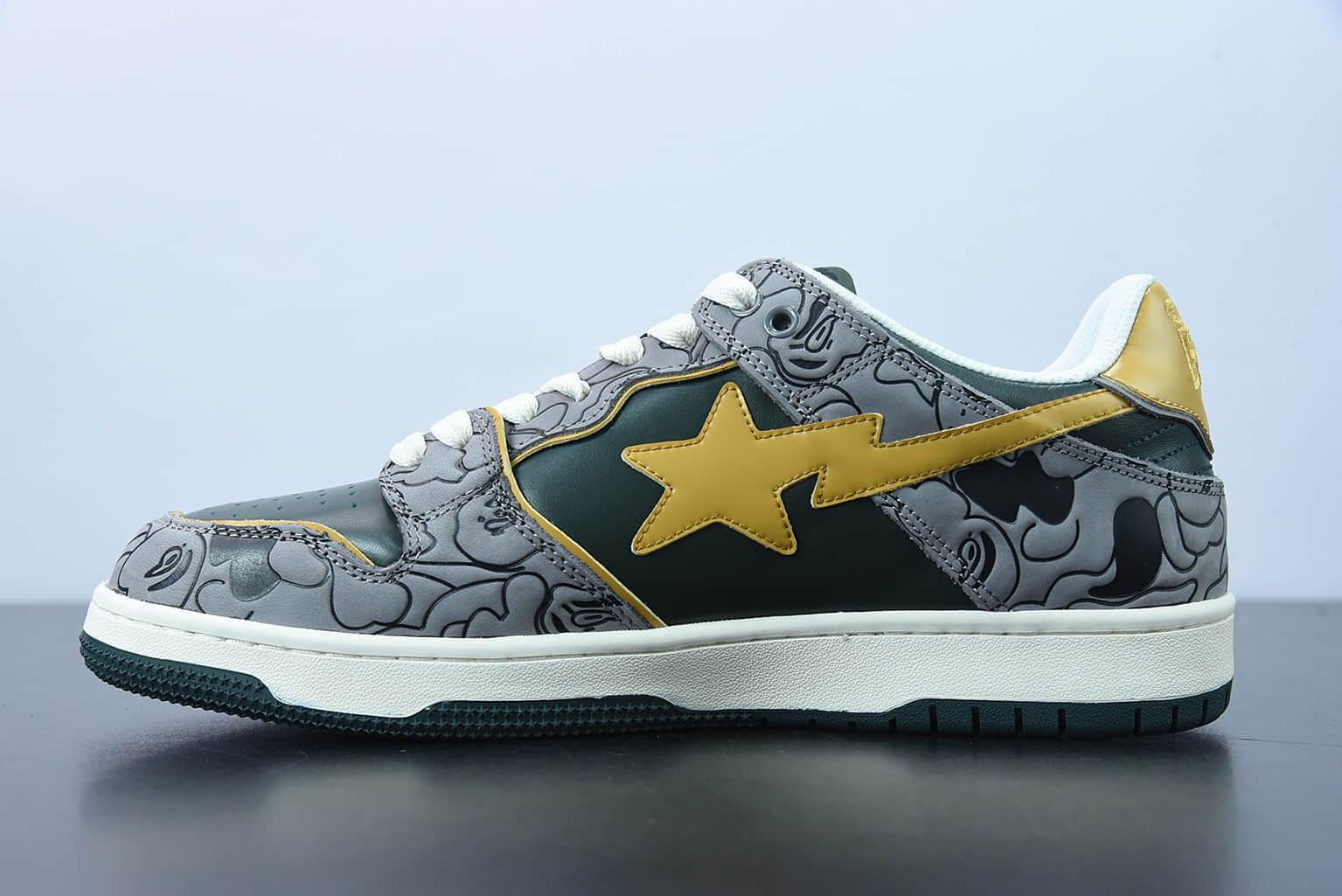 Human Made Bape Sta Sk8 To Nigo 潮流教父Nigo品牌灰黄色猿人头经典滑板百搭休闲运动板鞋纯原版本 货号：1G801009I