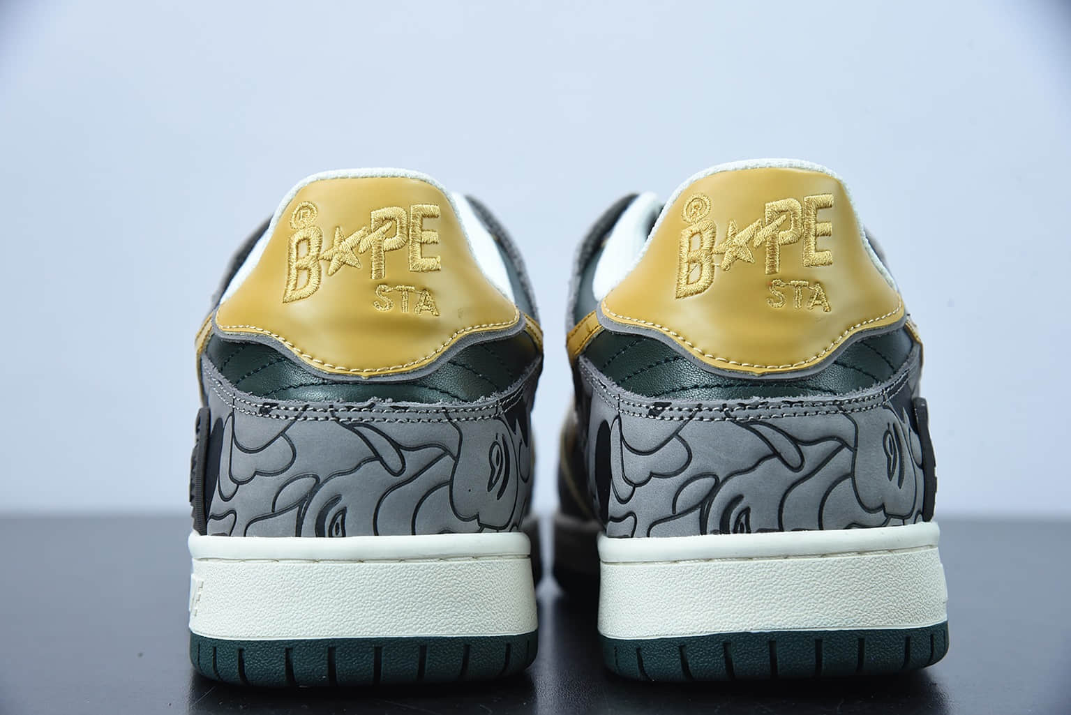 Human Made Bape Sta Sk8 To Nigo 潮流教父Nigo品牌灰黄色猿人头经典滑板百搭休闲运动板鞋纯原版本 货号：1G801009I