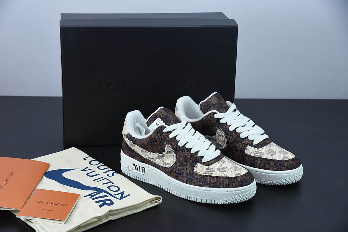 耐克 Nike Louis Vuitton x Nk Air Force 1'07 LV8 LowDamier AzurBrownLV Monogram LV联名款老花经典配色空军一号低帮板鞋纯原版本 货号：LK0235