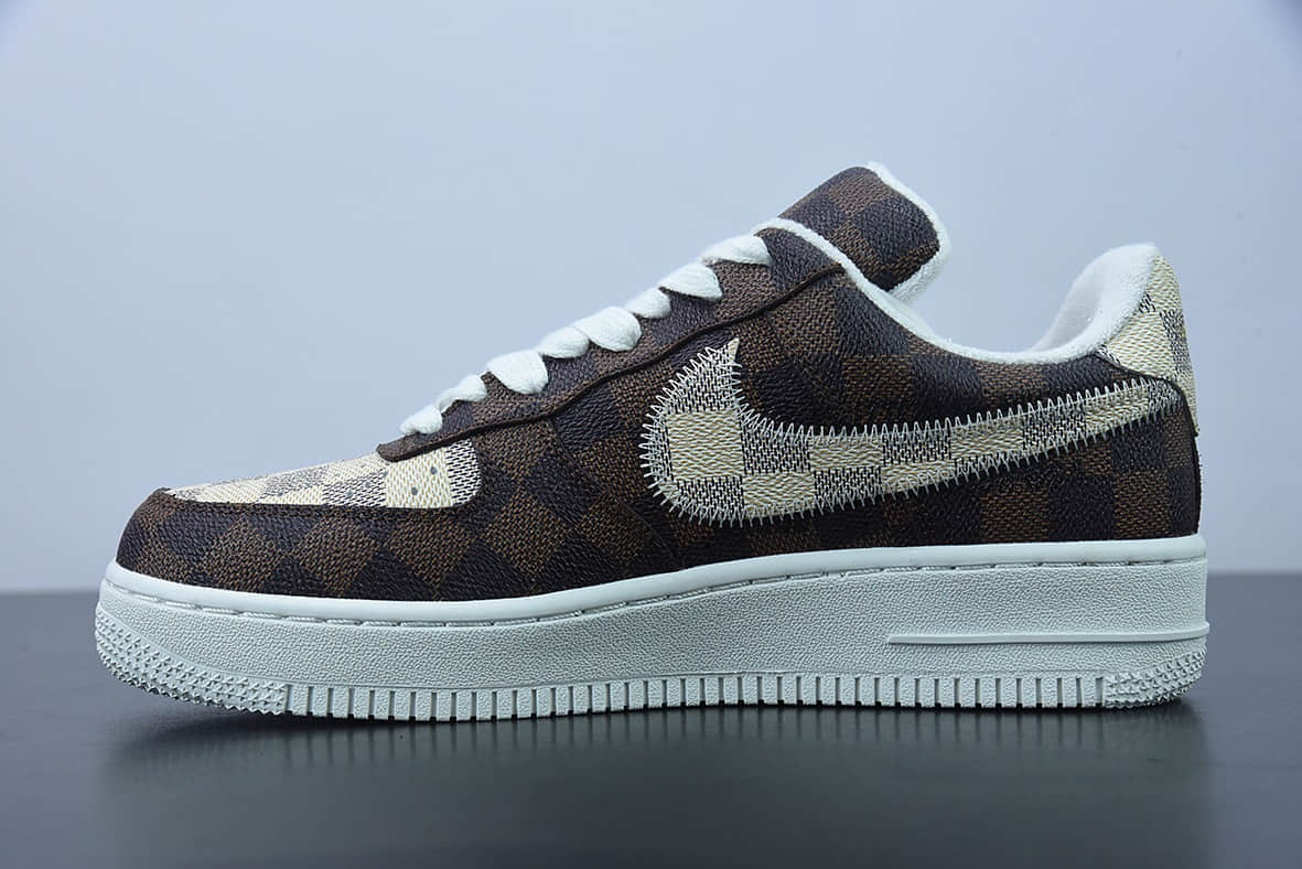 耐克 Nike Louis Vuitton x Nk Air Force 1'07 LV8 LowDamier AzurBrownLV Monogram LV联名款老花经典配色空军一号低帮板鞋纯原版本 货号：LK0235