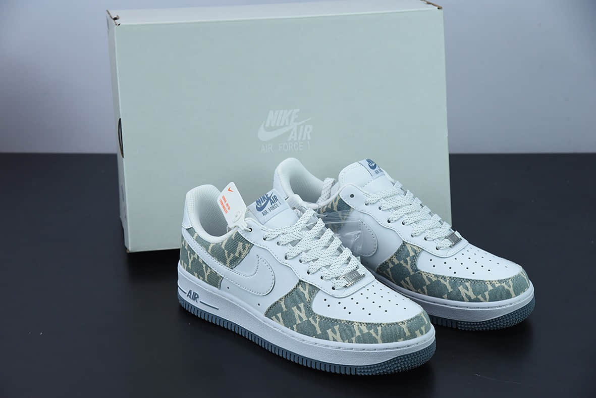 耐克 Nike Air Force 1'07 Low MLB 洋基队联名皮革白浅蓝牛仔NY印花满天星配色低帮休闲板鞋纯原版本 货号:315122-442