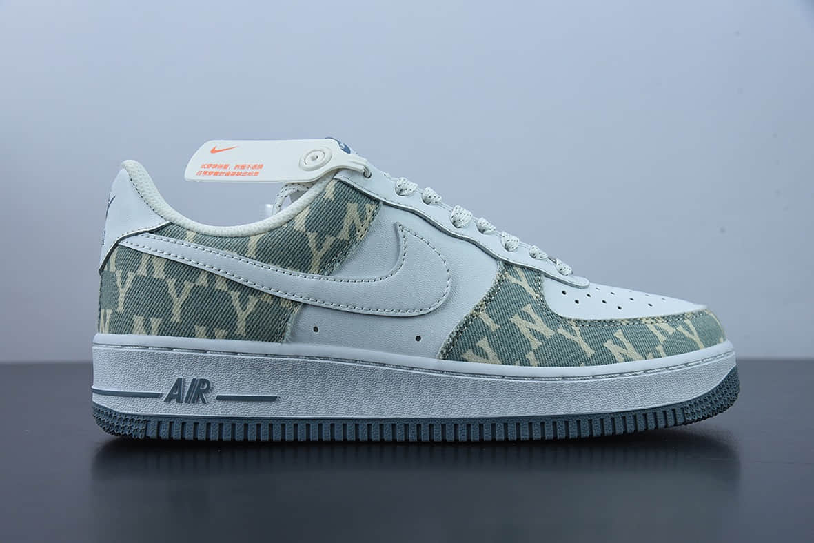 耐克 Nike Air Force 1'07 Low MLB 洋基队联名皮革白浅蓝牛仔NY印花满天星配色低帮休闲板鞋纯原版本 货号:315122-442