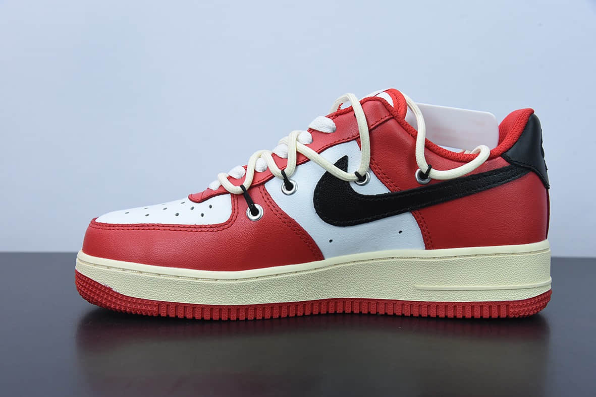 耐克Nike By You Air Force 1'07 Low Retro SP皮革芝加哥白红绑绳空军一号低帮板鞋纯原版本 货号：CV1724-106