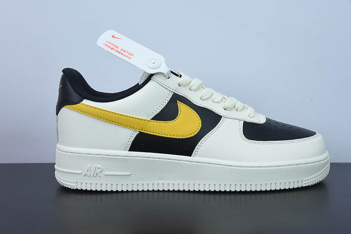 耐克Nike Air Force 1 Low 米白黄拼接米黑金空军一号低帮运动休闲板鞋纯原版本 货号:DD3117-100
