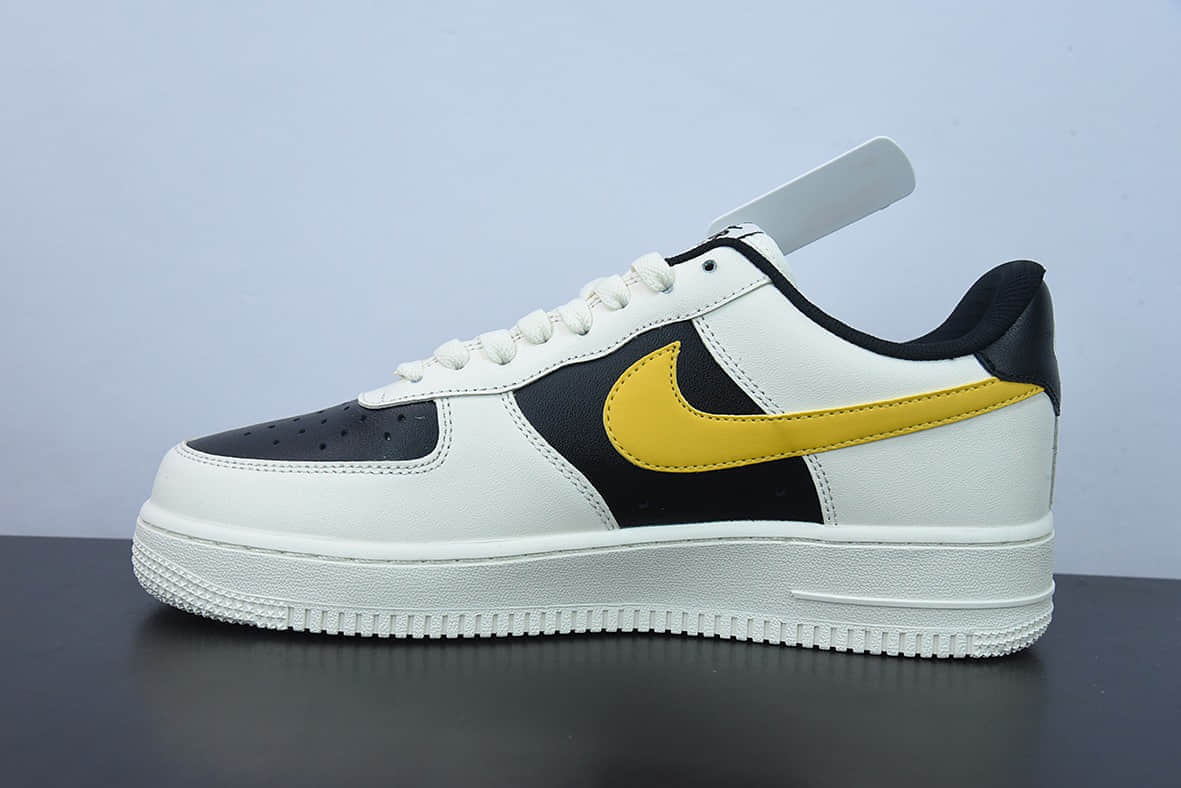 耐克Nike Air Force 1 Low 米白黄拼接米黑金空军一号低帮运动休闲板鞋纯原版本 货号:DD3117-100