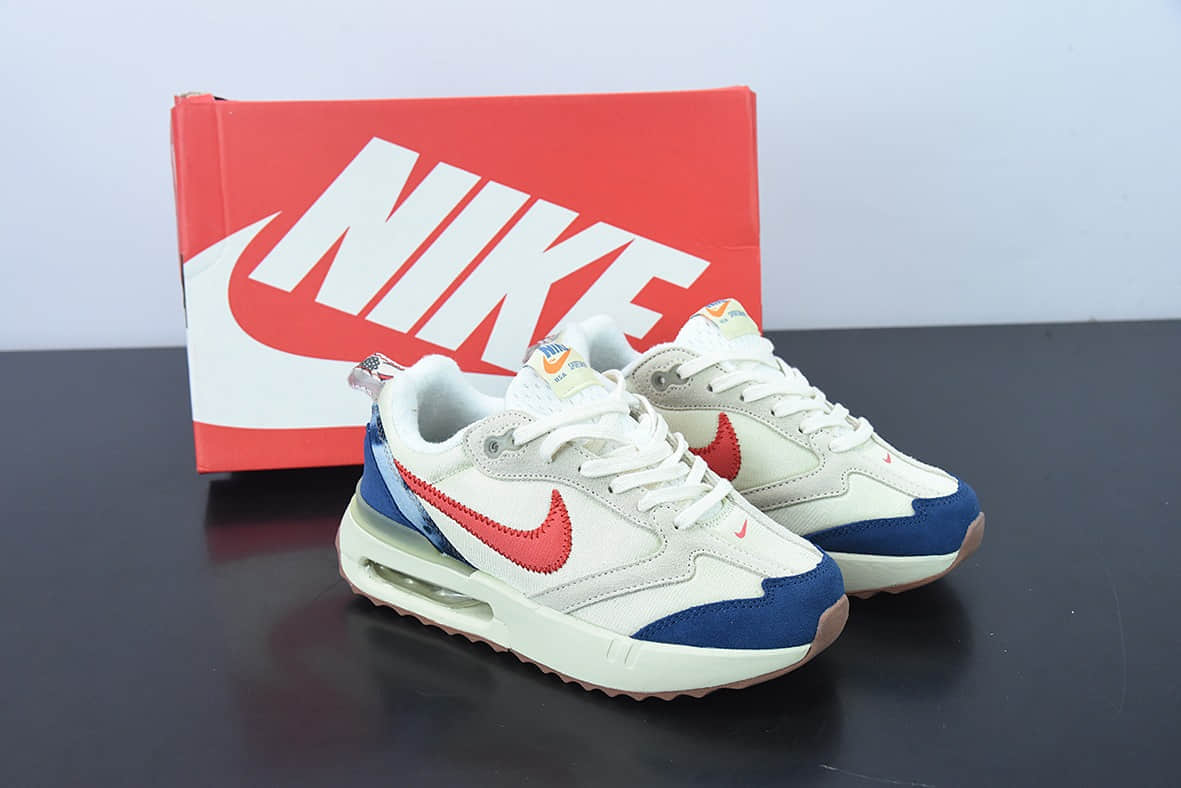 耐克Nike Air Max DawnOff WhiteRedDenim Blue黎明系列米红牛仔蓝低帮气垫鞋纯原版本 货号:DV1487-162