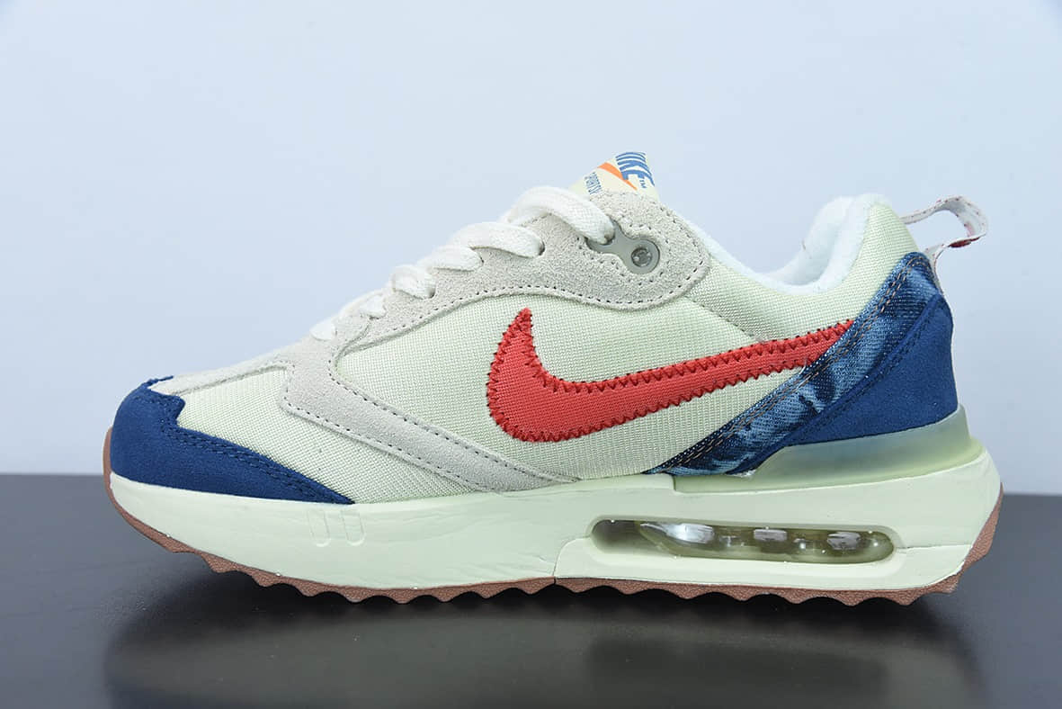 耐克Nike Air Max DawnOff WhiteRedDenim Blue黎明系列米红牛仔蓝低帮气垫鞋纯原版本 货号:DV1487-162