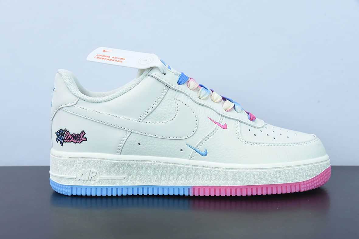 耐克Nike Air Force 1’07 Low QSSailPinkBlueMiami Heat迈阿密热火队城市限定空军一号低帮休闲板鞋纯原版本 货号：KU0902-112