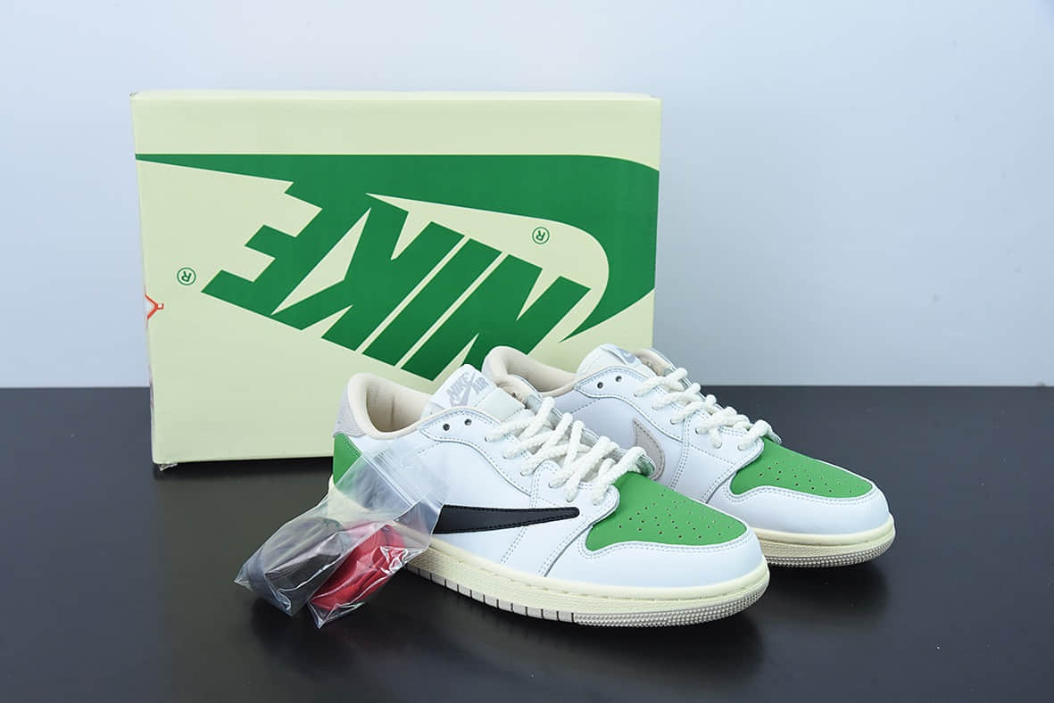 乔丹Air Jordan Travis Scott x Fragment x Air Jordan 1 Low“Military Blue 藤原浩三方联名白绿倒钩低帮休闲板鞋纯原版本 货号：DM7866-716