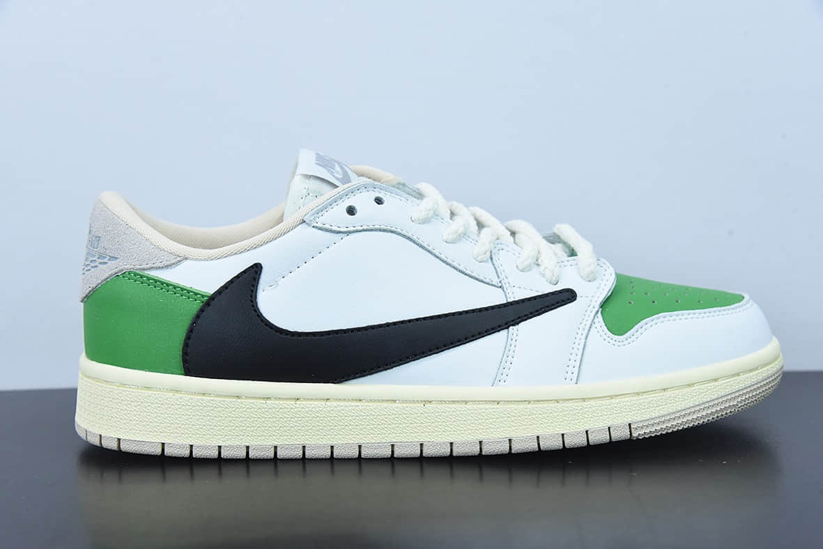 乔丹Air Jordan Travis Scott x Fragment x Air Jordan 1 Low“Military Blue 藤原浩三方联名白绿倒钩低帮休闲板鞋纯原版本 货号：DM7866-716