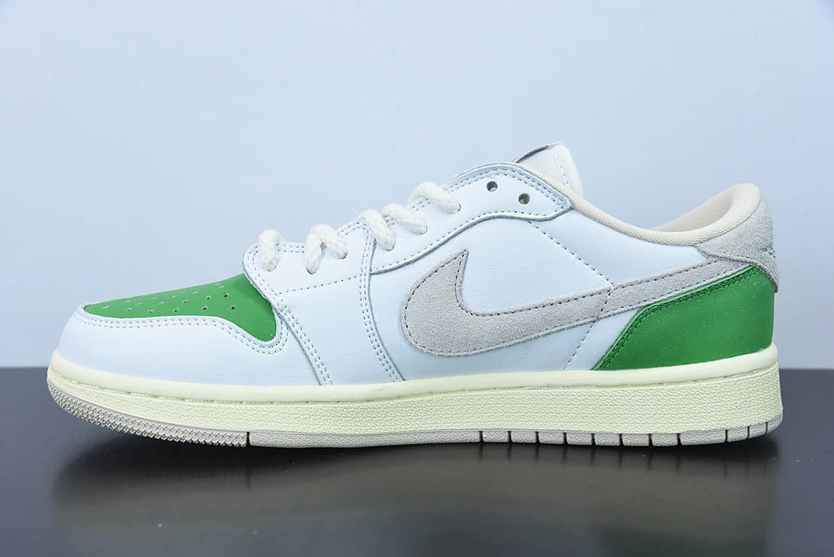 乔丹Air Jordan Travis Scott x Fragment x Air Jordan 1 Low“Military Blue 藤原浩三方联名白绿倒钩低帮休闲板鞋纯原版本 货号：DM7866-716