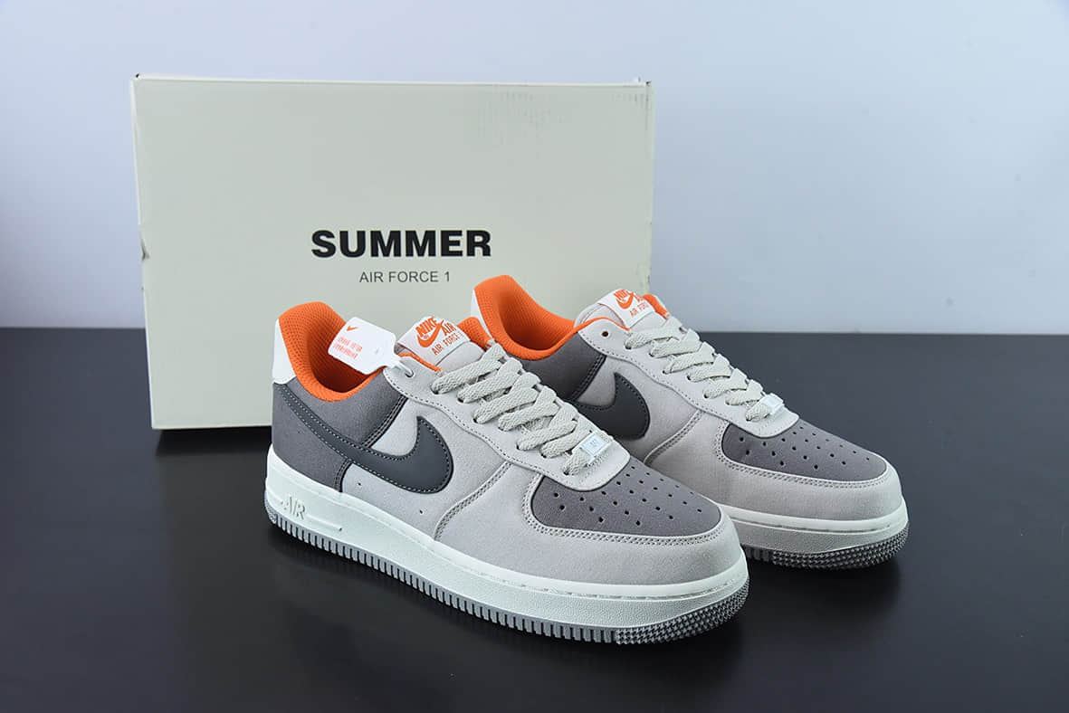 耐克Nike Air Force 1’07 Low QSGreyDark GreyOrange帆布浅灰深灰橙空军一号经典低帮百搭休闲运动板鞋纯原版本 货号:DG2296-016