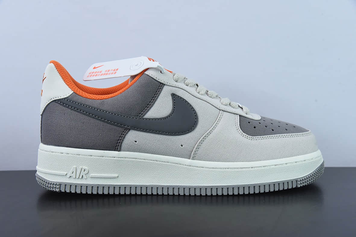 耐克Nike Air Force 1’07 Low QSGreyDark GreyOrange帆布浅灰深灰橙空军一号经典低帮百搭休闲运动板鞋纯原版本 货号:DG2296-016
