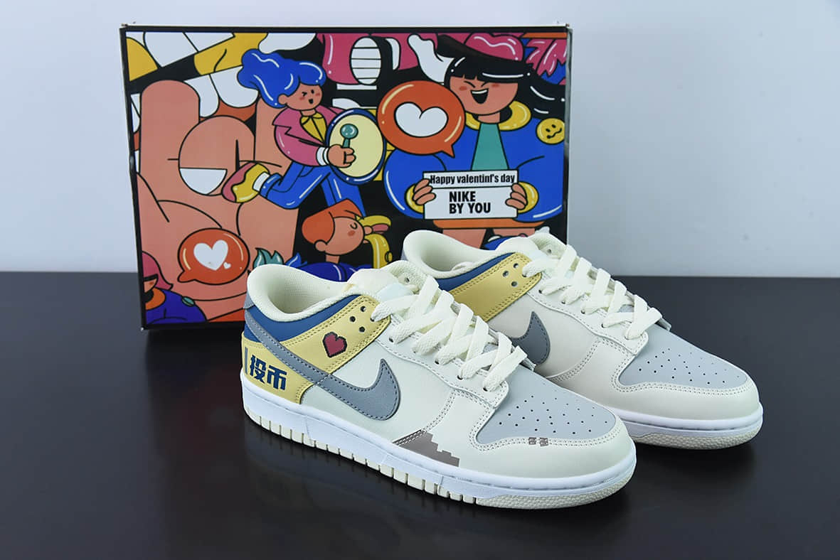 耐克Nike Dunk SB Low 黄蓝灰电玩像素By You定制配色低帮滑板鞋纯原版本 货号:DD1236-563