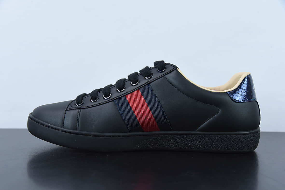 古驰Gucci Ace Embroidered Low-Top 皮革黑深蓝红小蜜蜂拼色刺绣系列经典低帮百搭休闲运动小白板鞋纯原版本 货号：429446 A38G0 1284