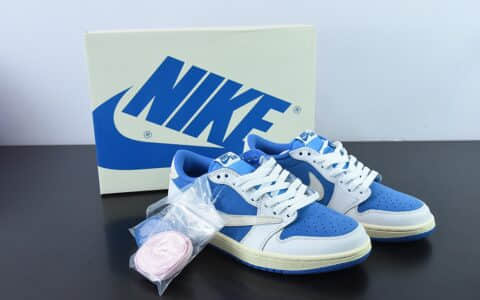 乔丹Air Jordan Fragment x Travis Scott x Air Jordan 1 Low 三方联名白蓝倒钩低帮休闲板鞋纯原版本 货号：CQ4277-212