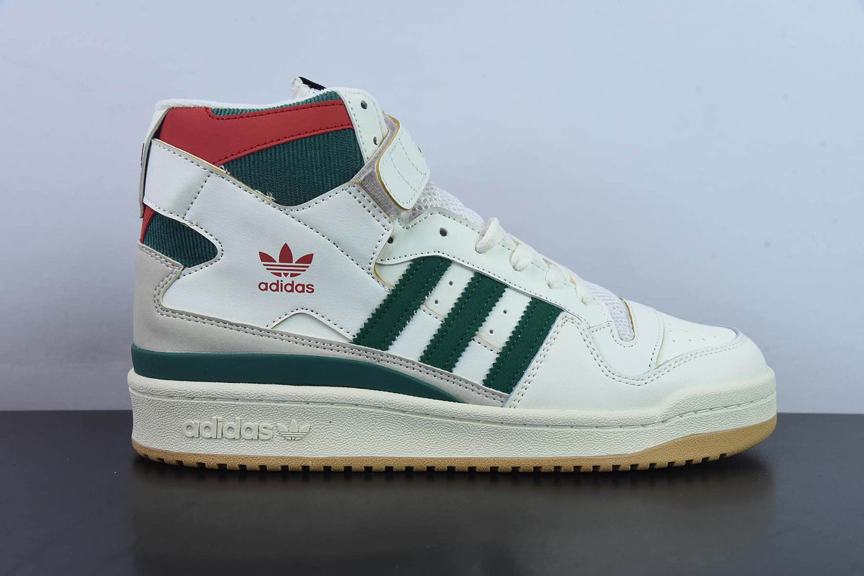 阿迪达斯Adidas Originals Forum 84 High 罗马系列皮革白绿红雄鹿魔术贴高帮复古系带百搭休闲运动板鞋纯原版本 货号:GX9055