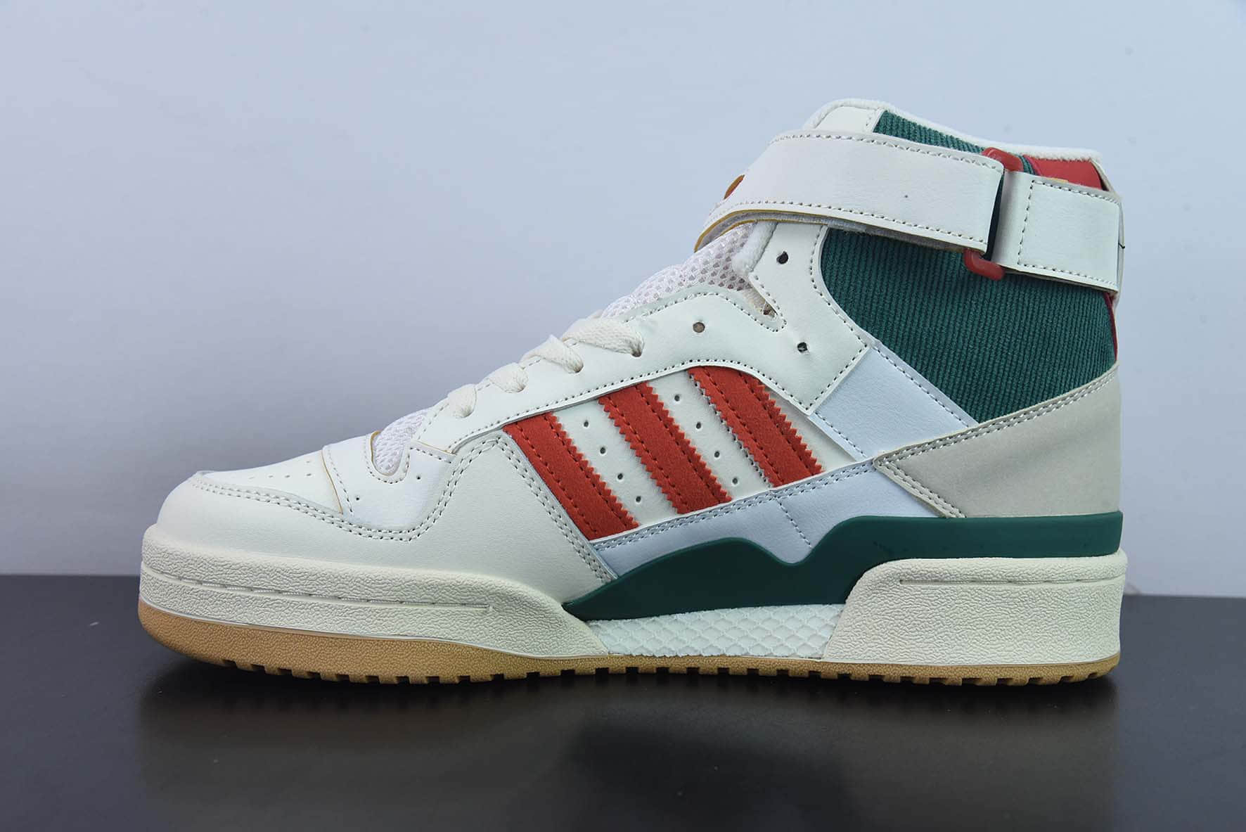 阿迪达斯Adidas Originals Forum 84 High 罗马系列皮革白绿红雄鹿魔术贴高帮复古系带百搭休闲运动板鞋纯原版本 货号:GX9055