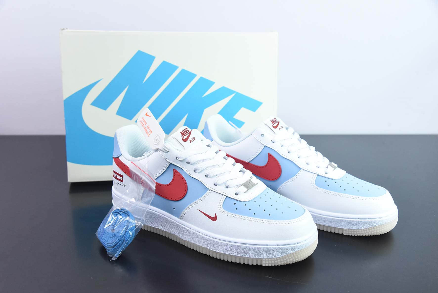耐克NIke Air Force 1 '07 Supreme 联名水晶蓝空军一号低帮休闲板鞋纯原版本 货号：BS9055-826