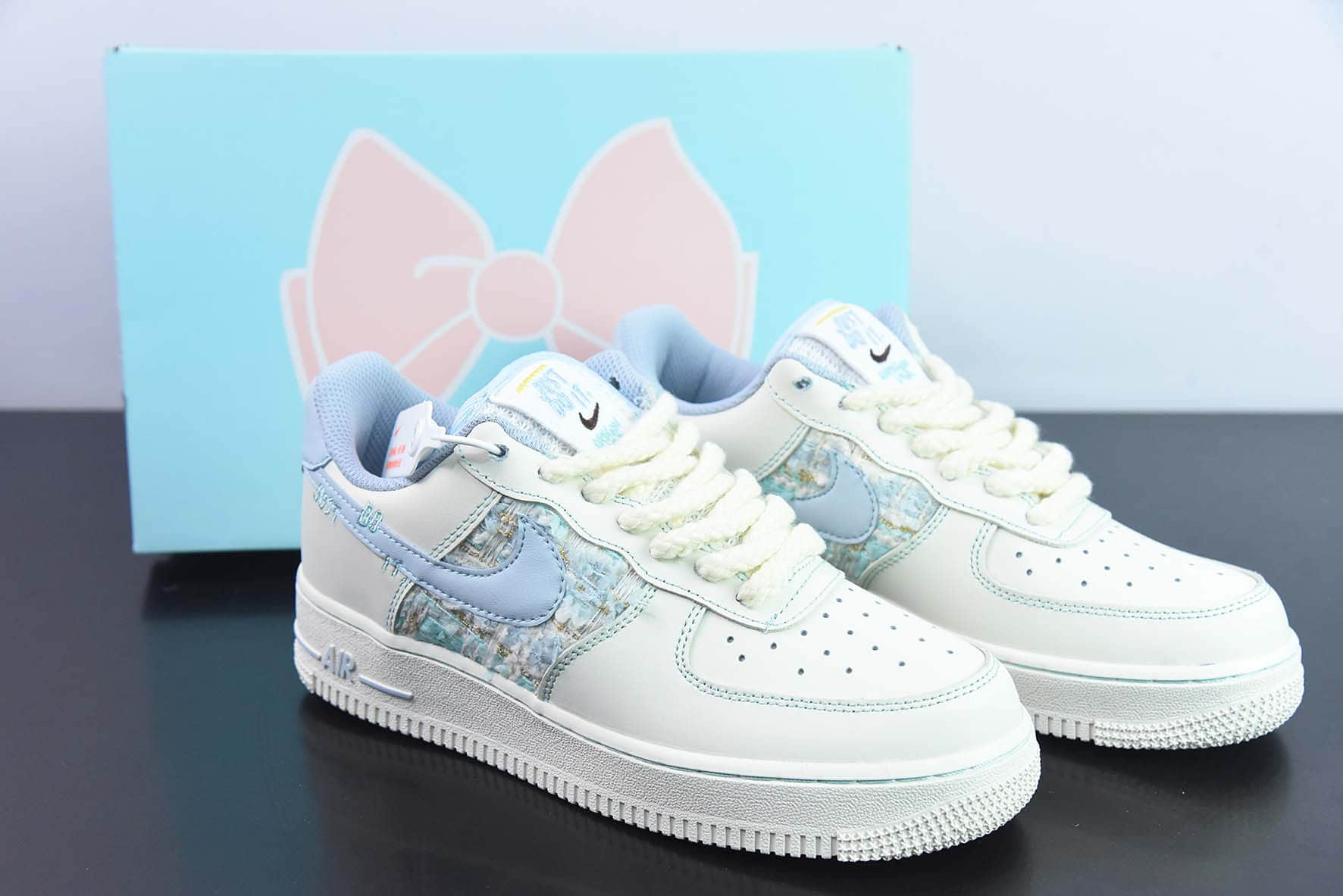 耐克Nike Air Force 1 AF1 米白蓝小香风空军一号低帮休闲板鞋纯原版本 货号:FJ7740-015