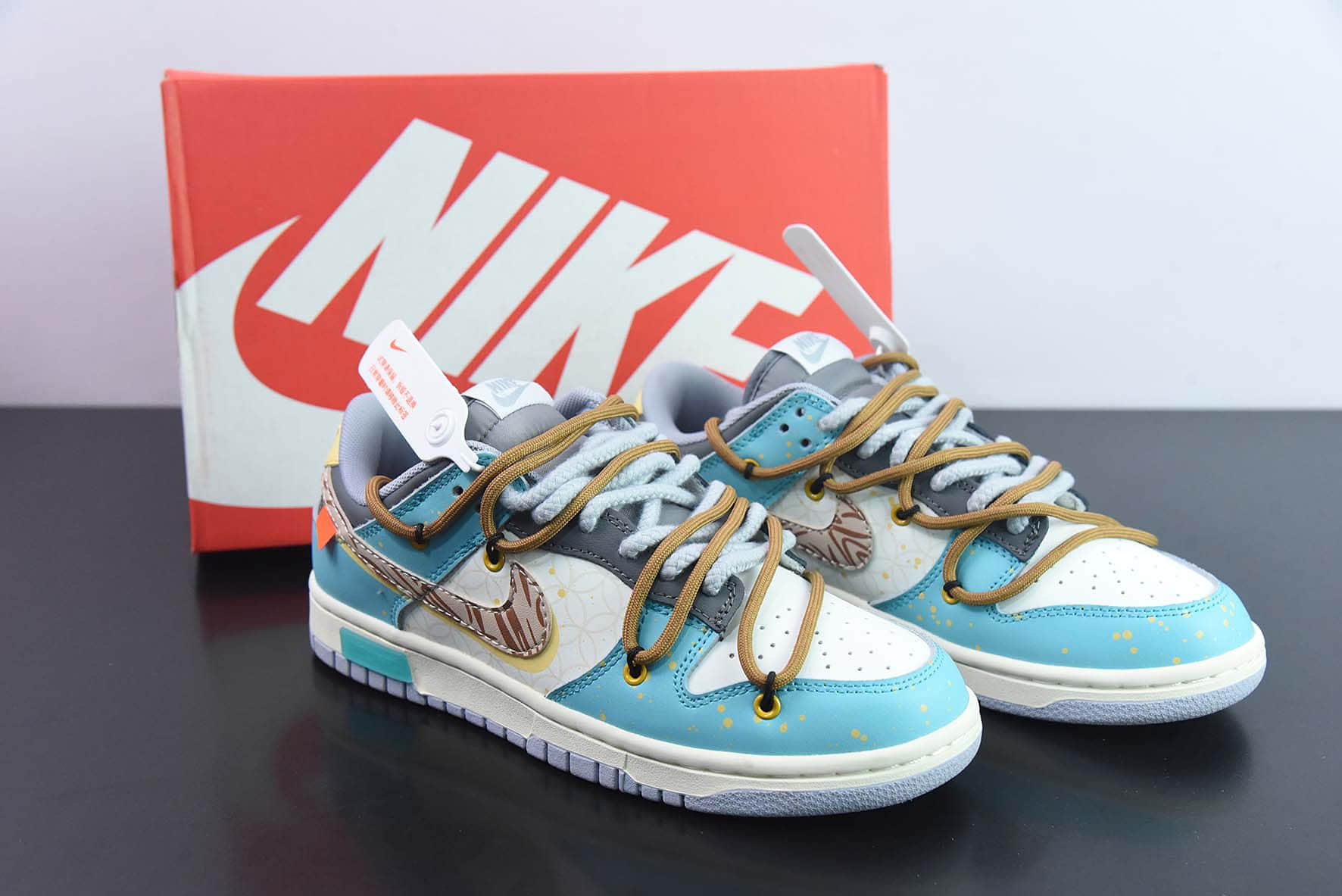 耐克Nike SB Dunk Low 灰蓝泼墨涂鸦定制绑带扣篮系列复古低帮休闲运动滑板板鞋纯原版本 货号:DD1503-105