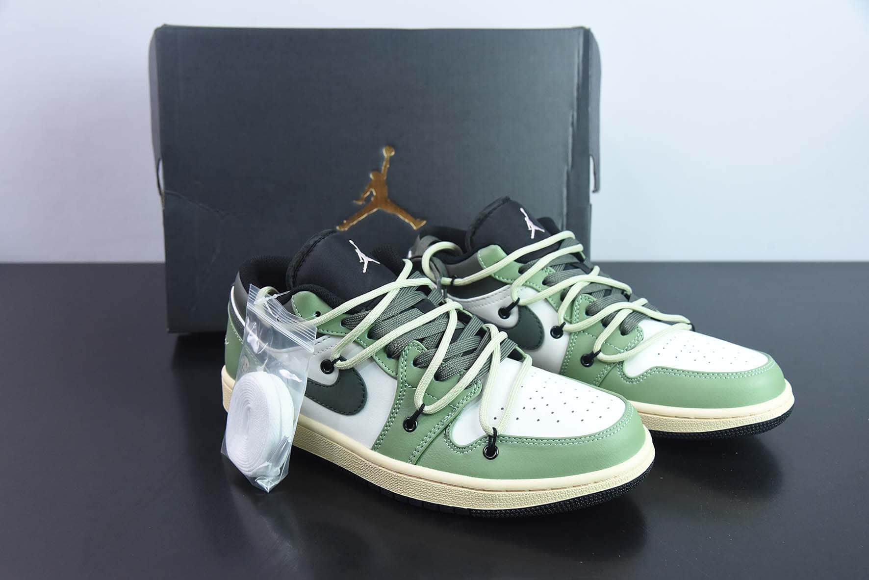 乔丹Air Jordan Low AJ1白绿双绑绳低帮经典复古运动篮球鞋纯原版本 货号:553558-062