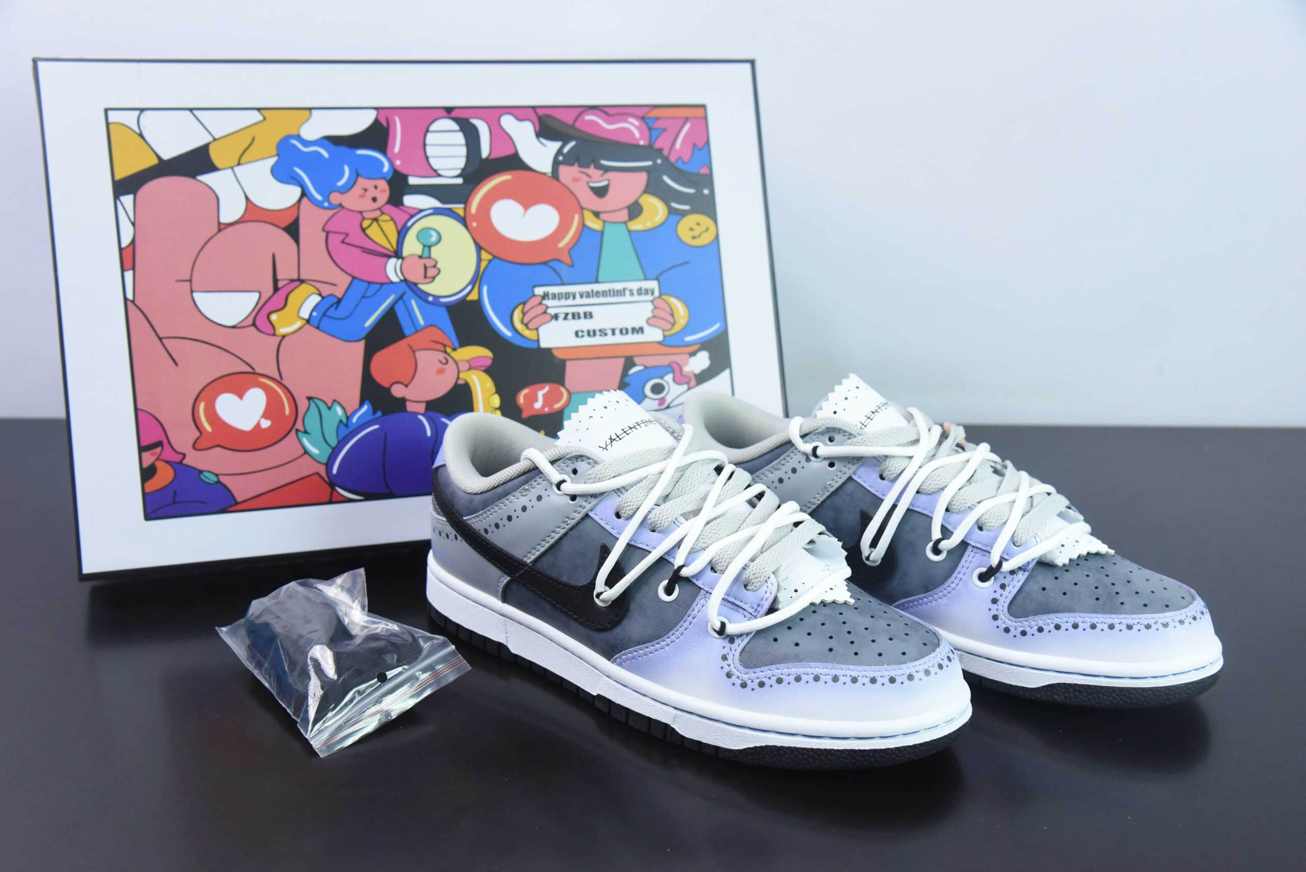 耐克Nike Dunk Low Fzbb 小雏菊情人节礼盒泼墨扎染单身贵族 SB绑带低帮休闲板鞋纯原版本 货号: DD3363-002