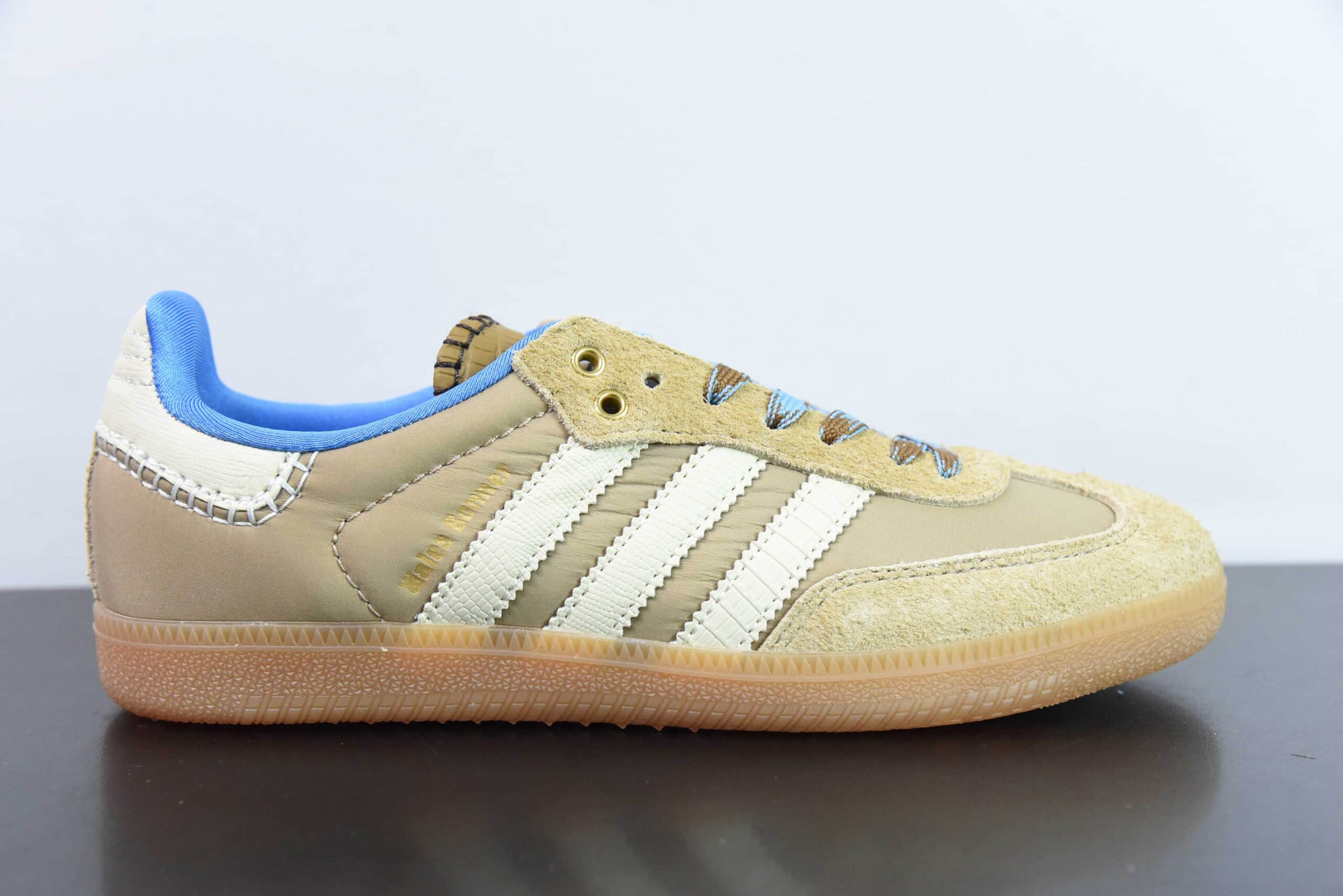 阿迪达斯Adidas Originals GAZELLE INDOOR x Wales Bonner 联名奶茶黄奶白蓝生胶底复古低帮休闲运动慢跑鞋纯原版本 货号:IH3261