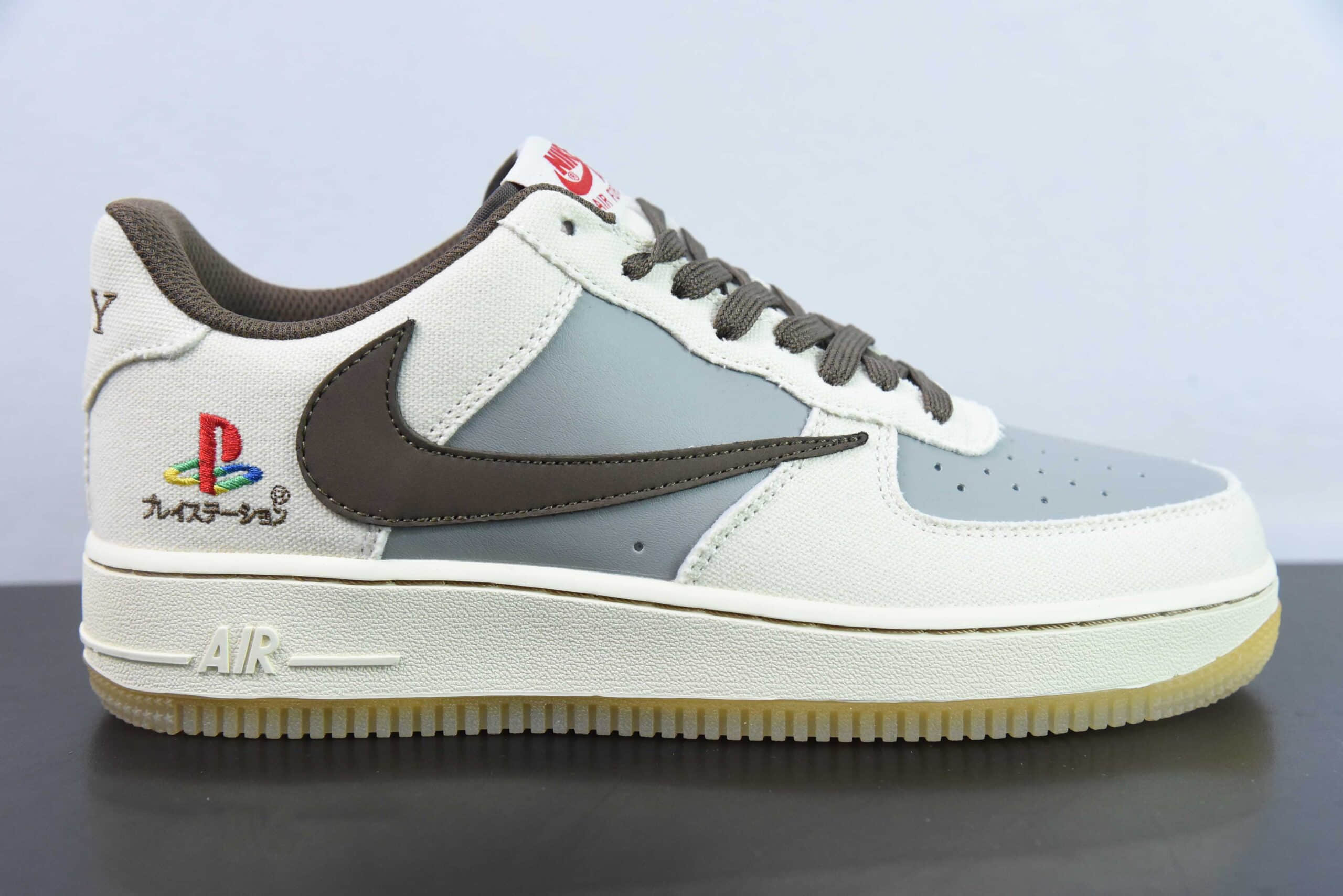 耐克Nike Travis Scott x Playstation x Nk Air Force 1'07 Low三方联名白蓝棕索尼倒钩反勾空军一号低帮板鞋纯原版本 货号:BQ5826-208