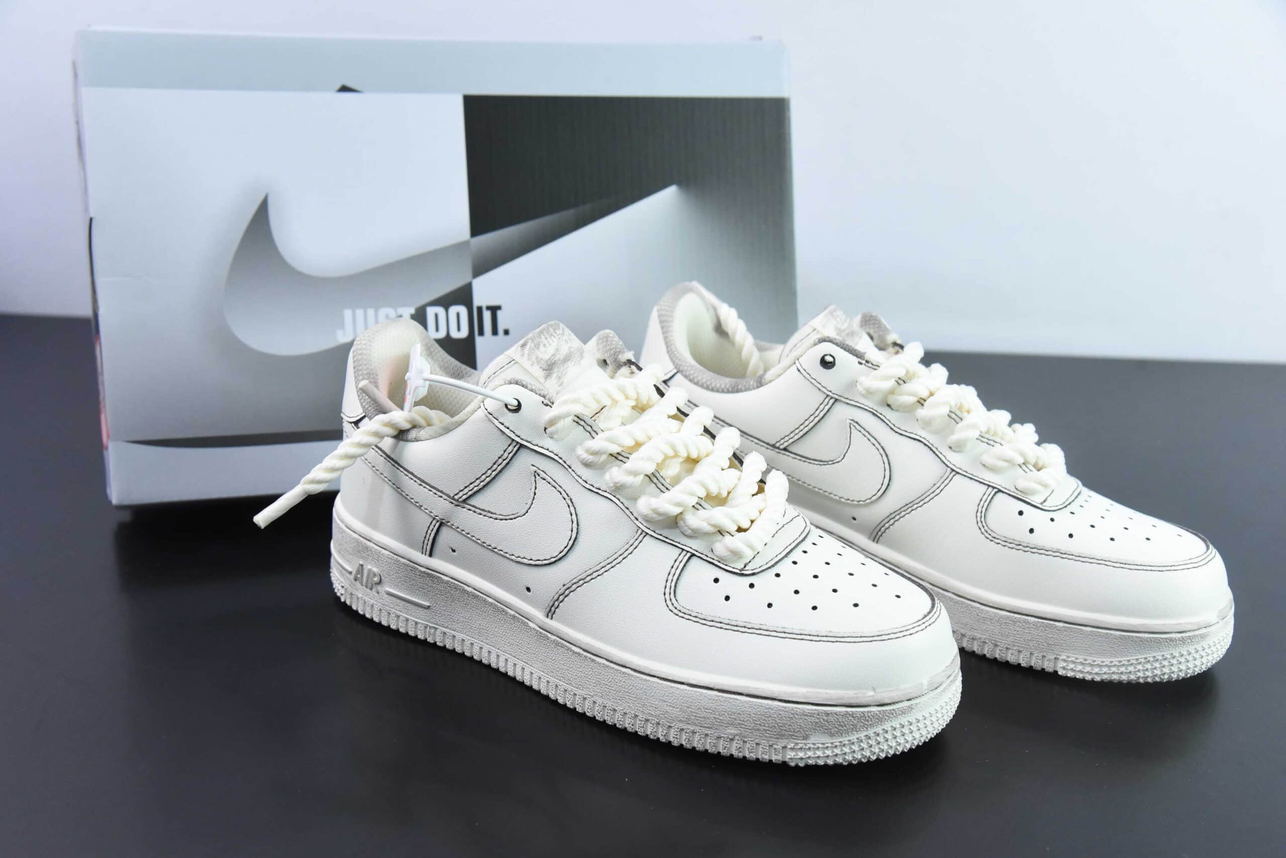 耐克Nike Air Force 1'07 Low 麻绳做旧米白空军一号低帮休闲板鞋纯原版本 货号:315122-333