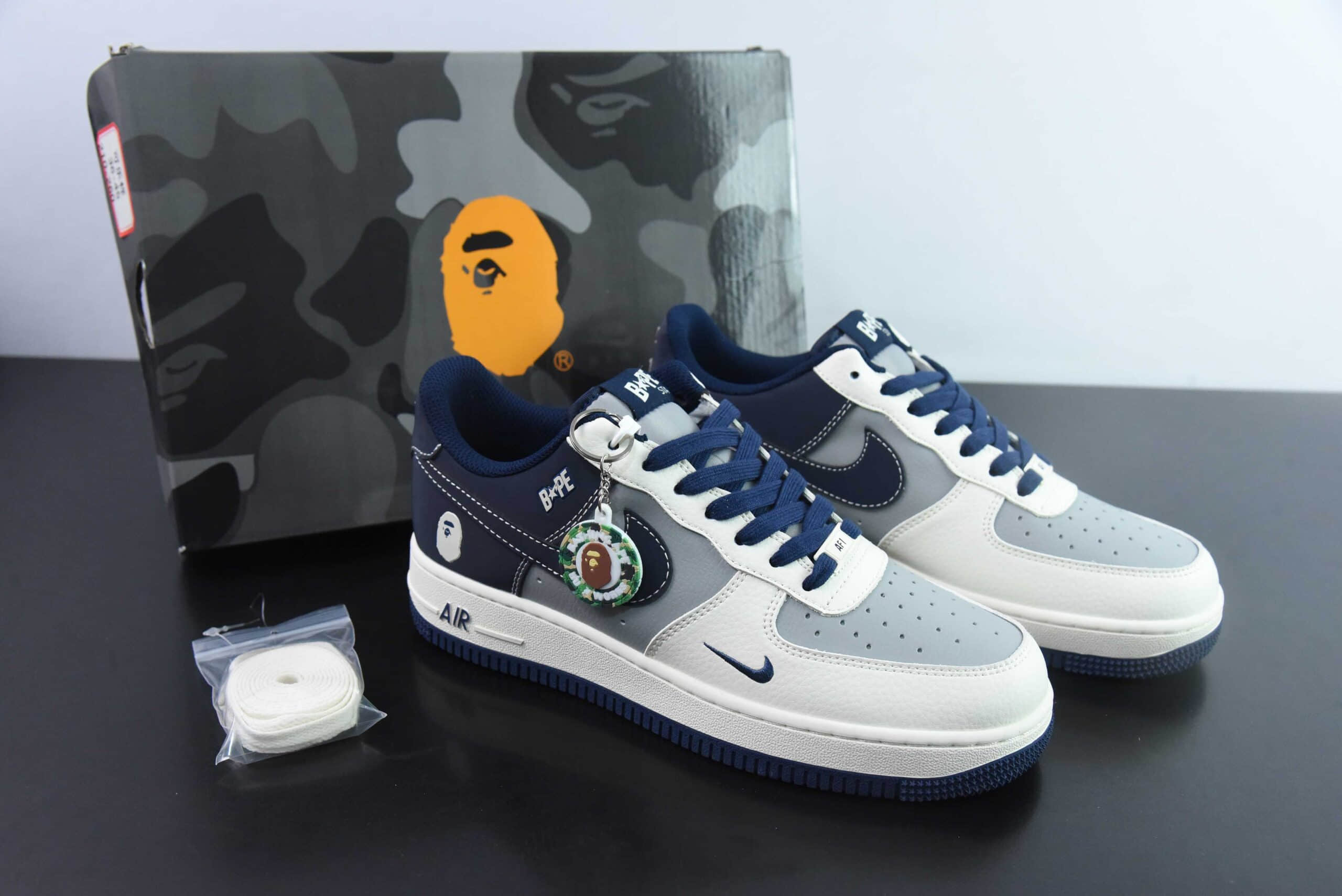 耐克NIke Air Force 1 '07 Low “Bape联名深蓝米灰”空军一号低帮休闲板鞋纯原版本 货号:BB6566-206