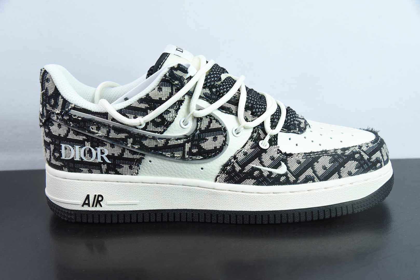 耐克Nike Air Force 1 AF1白黑迪奥印花定制版空军一号低帮休闲板鞋纯原版本 货号:SJ1198-106