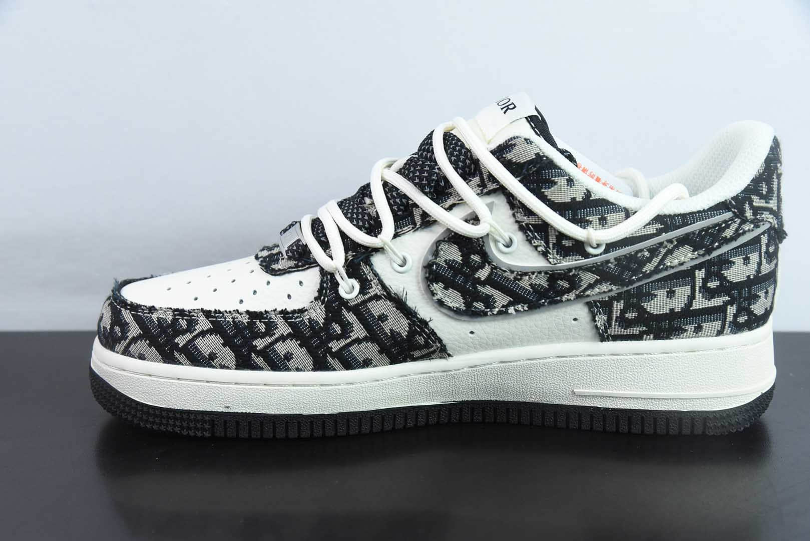 耐克Nike Air Force 1 AF1白黑迪奥印花定制版空军一号低帮休闲板鞋纯原版本 货号:SJ1198-106