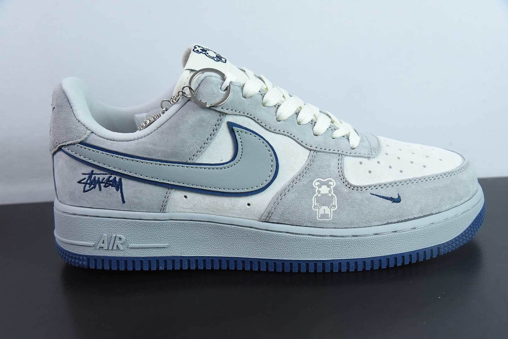 耐克Nike Air Force 1 AF1麂皮灰暴力熊斯图西印花定制版空军一号低帮休闲板鞋纯原版本 货号：DF0188-017 