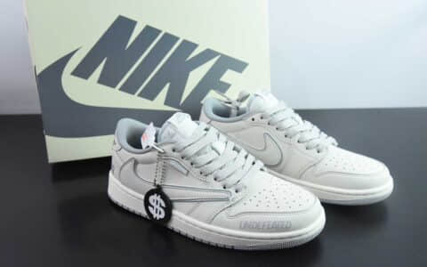 乔丹Travis Scott x Fragment Design x Air Jordan 1 Low OG SP AJ1联名款米白倒钩低帮文化休闲板鞋纯原版本 货号：DF1845 - 532