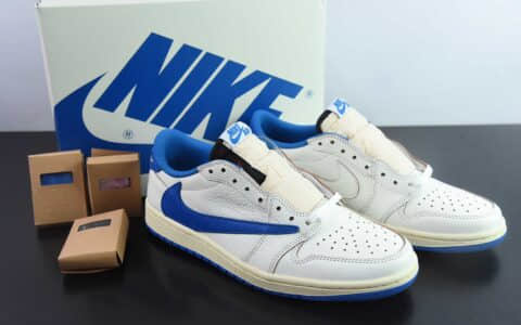 乔丹Travis Scott x Air Jordan AJ1 Low OG SP TS联名白蓝闪电倒钩2.0低帮复古文化篮球鞋纯原版本 货号：DM7866-104