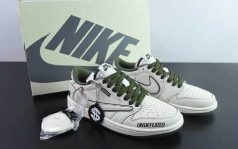 乔丹TS x Air Jordan AJ1 Low x UNDEFEATED UND联名白绿倒钩低帮文化复古篮球鞋纯原版本 货号：DF1845 - 535