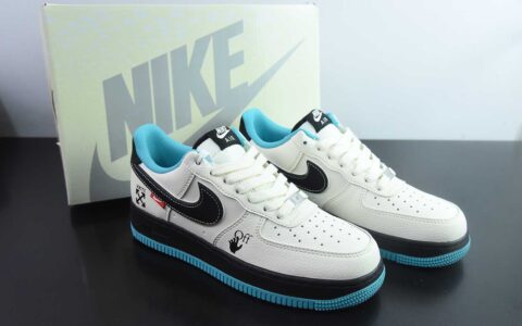 耐克Nike Air Force 1 '07 Low “OFF-WHITE联名黑蓝双拼米黑”空军一号低帮休闲板鞋纯原版本 货号：QW5836-003