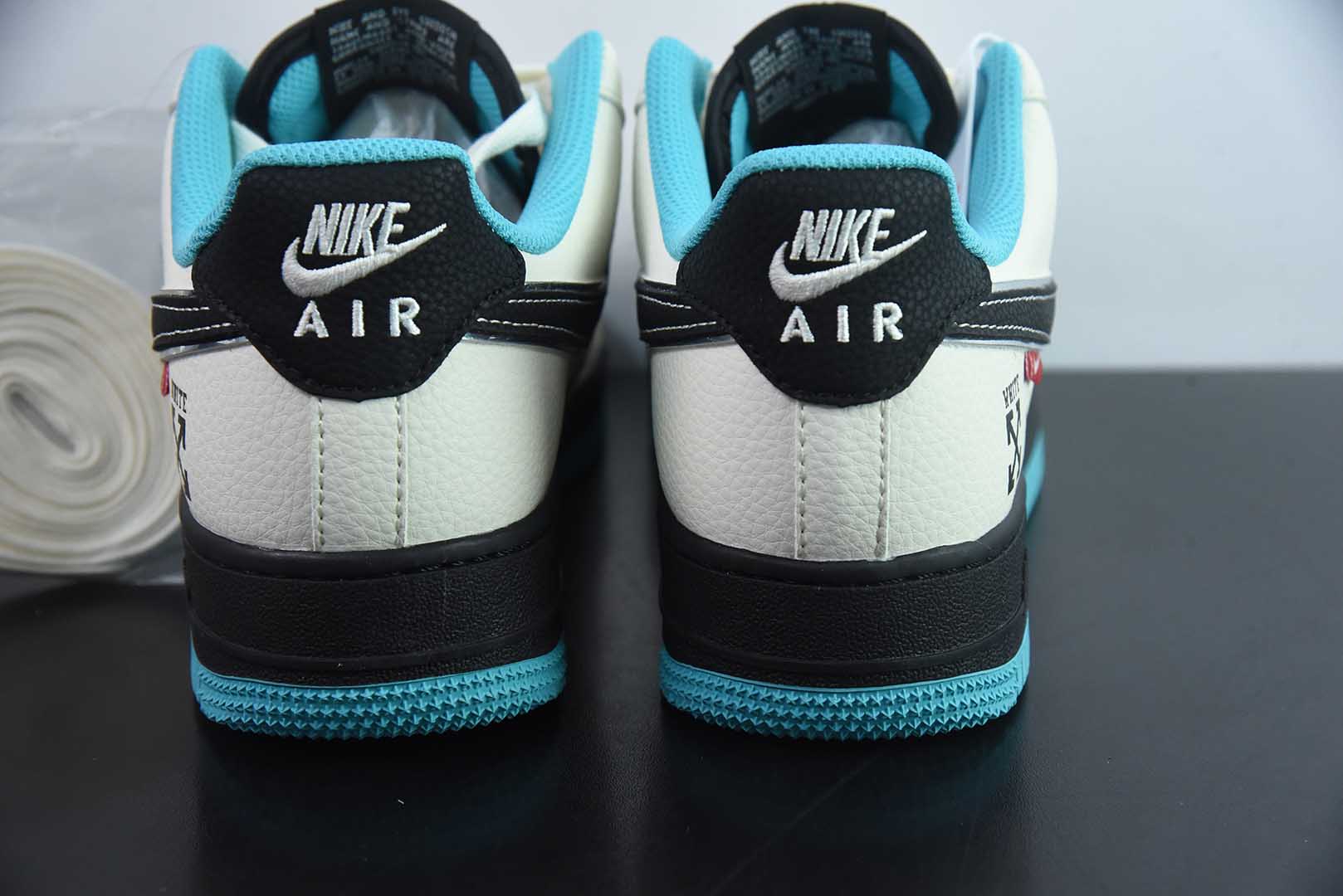 耐克Nike Air Force 1 '07 Low “OFF-WHITE联名黑蓝双拼米黑”空军一号低帮休闲板鞋纯原版本 货号：QW5836-003