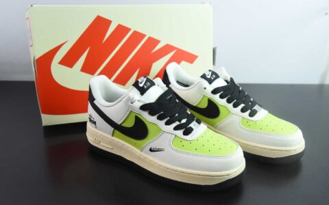 耐克Nike Air Force 1 '07 Low “斯图西联名荧光英文米黑”空军一号低帮休闲板鞋纯原版本 货号：QW5836-002
