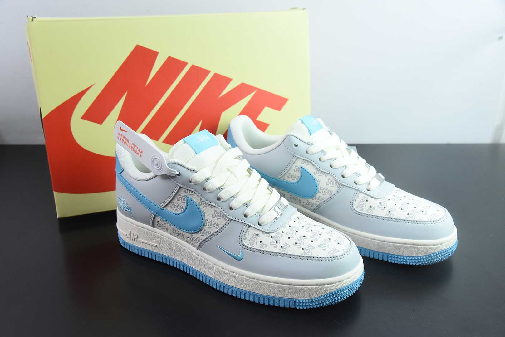 耐克Nike Air Force 1 '07 Low “斯图西联名荧光蓝印花”空军一号低帮休闲板鞋纯原版本 货号：JJ2508-717